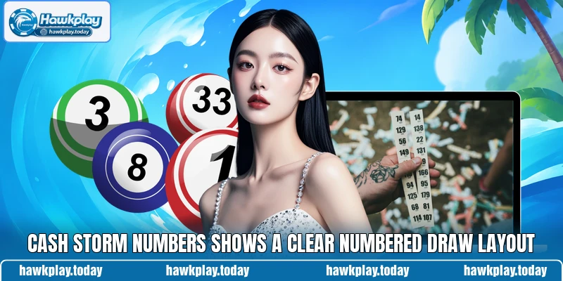 Cash Storm Numbers shows a clear numbered draw layout