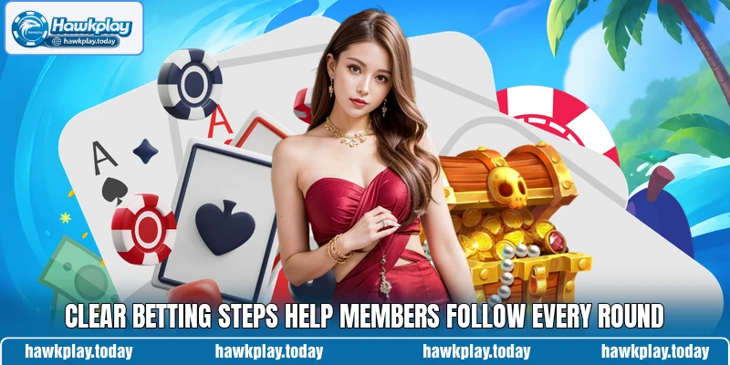 Clear betting steps help members follow every round