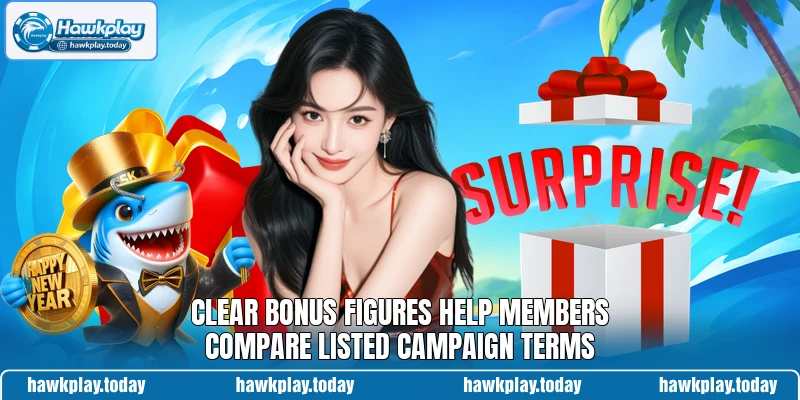 Clear bonus figures help members compare listed campaign terms
