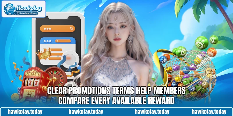 Clear promotions terms help members compare every available reward
