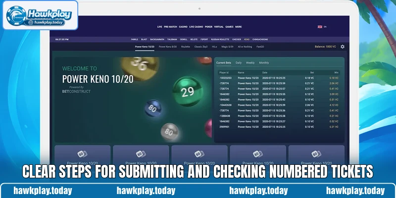 Clear steps for submitting and checking numbered tickets