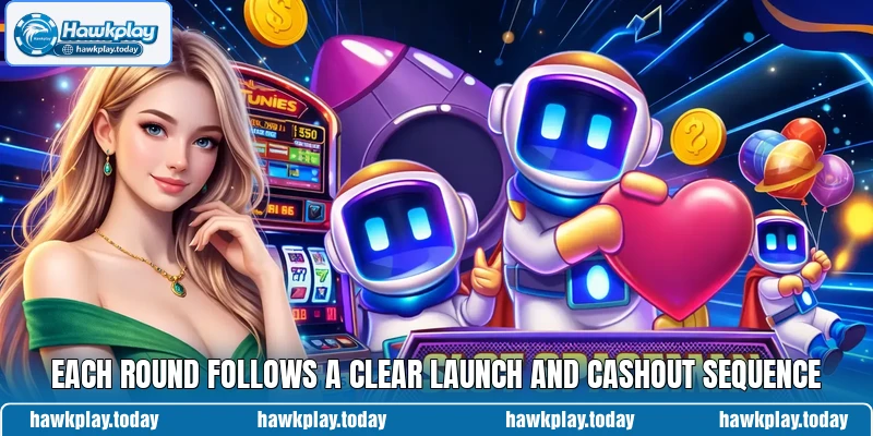 Each round follows a clear launch and cashout sequence Each round follows a clear launch and cashout sequence