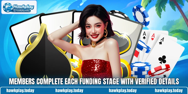 Members complete each funding stage with verified details
