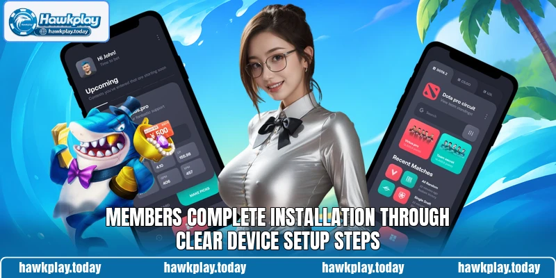 Members complete installation through clear device setup steps Members complete installation through clear device setup steps
