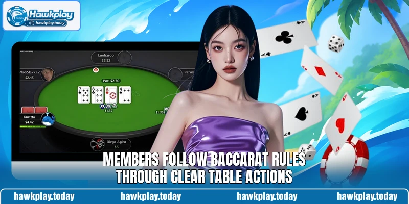 Members follow baccarat rules through clear table actions