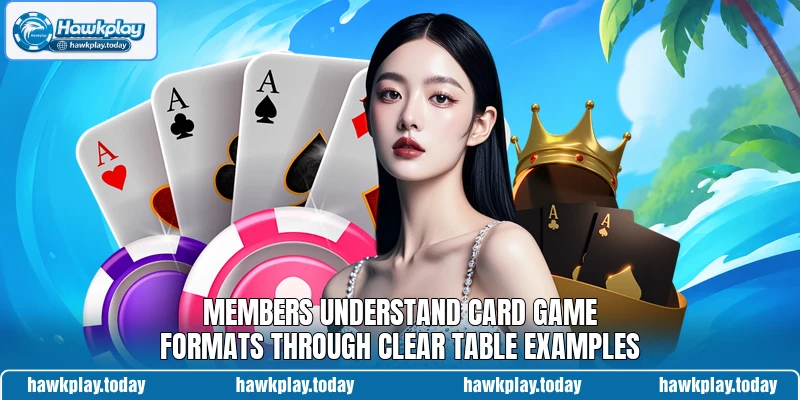 Members understand card game formats through clear table examples