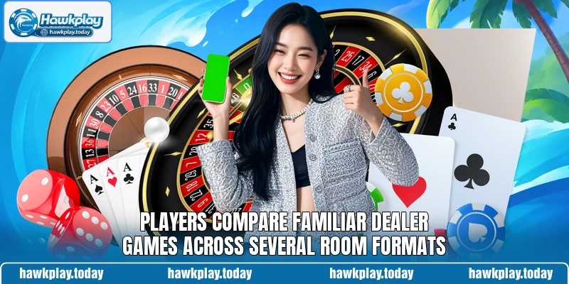 Players compare familiar dealer games across several room formats Players compare familiar dealer games across several room formats