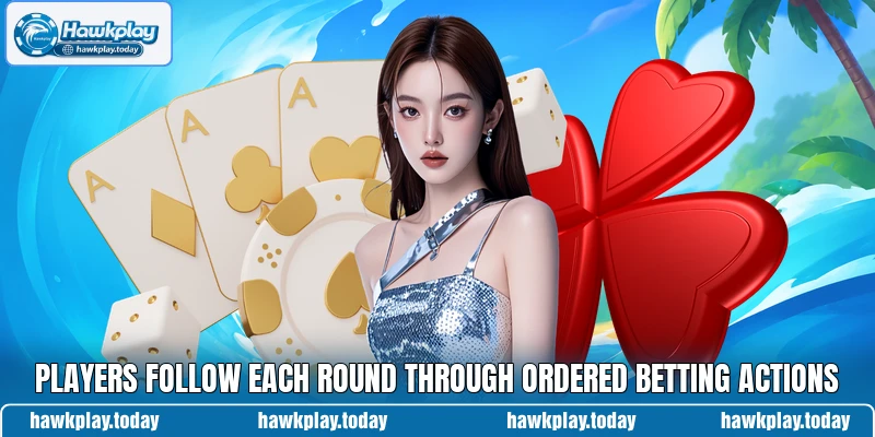 Players follow each round through ordered betting actions