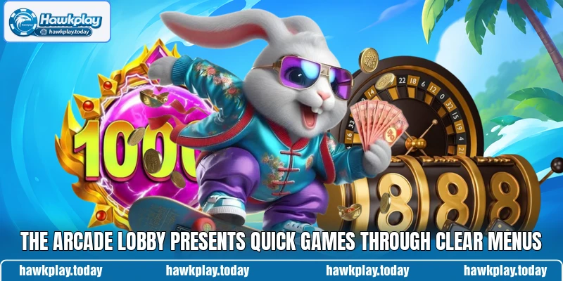 The Arcade lobby presents quick games through clear menus The Arcade lobby presents quick games through clear menus