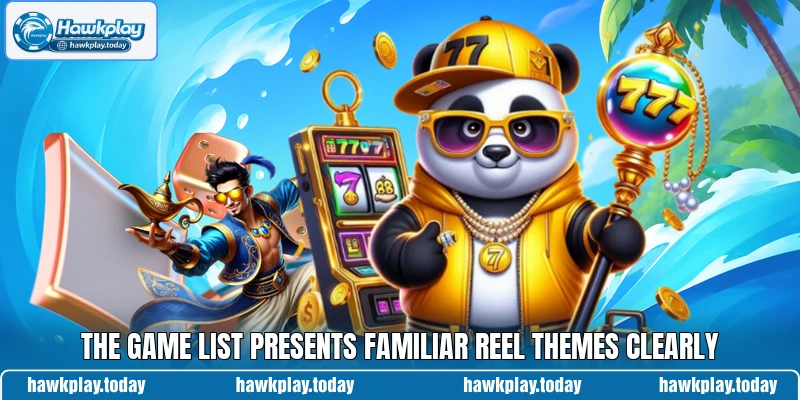 The game list presents familiar reel themes clearly